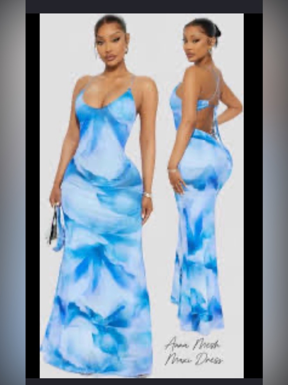 FASHION NOVA Anna Mesh Maxi Dress - Blue/combo- SMALL